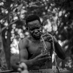 Portrait of a calm and focused male instructor for the strength program.